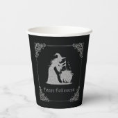 Zilveren heks en ketel Halloween Papieren Bekers (Achterkant)