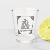 Zilveren heks en ketel Halloween Shot Glas (Voorkant)