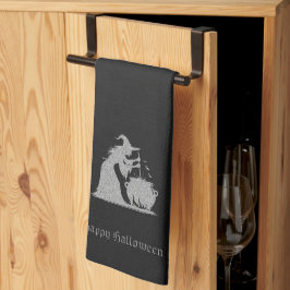 Zilveren heks en ketel Halloween Theedoek