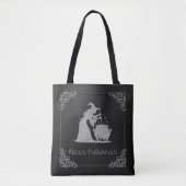 Zilveren heks en ketel Halloween Tote Bag (Voorkant)