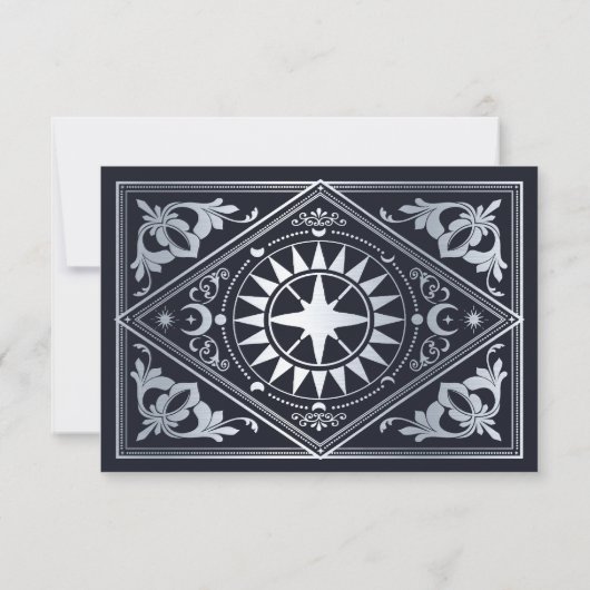 Zilveren Hemelse Art Nouveau Tarot Gotische bruilo RSVP Kaartje (Achterkant)