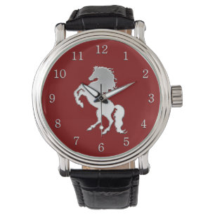 Zilveren hengst op Rood Horloge