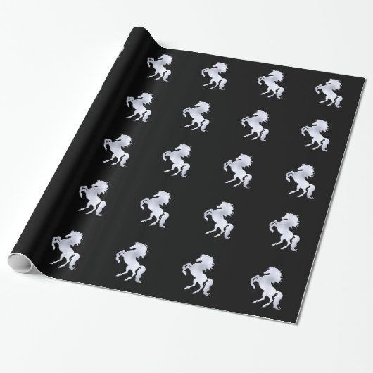 Zilveren hengst Zwart Cadeaupapier (Uitgerold)