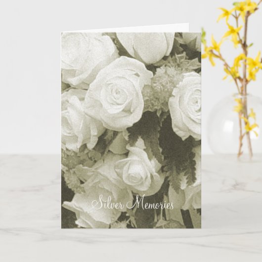 Zilveren Herinneringen Sepia Rozen Jubileum Kaart (Gele Bloem)
