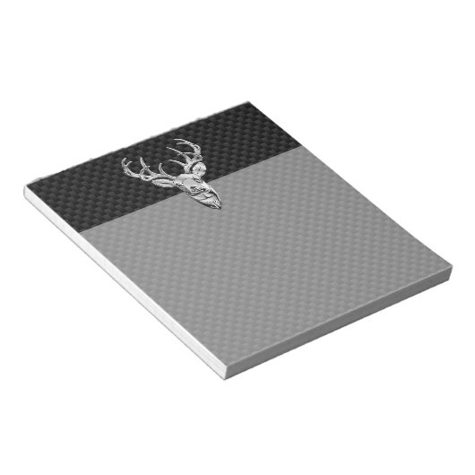 Zilveren hert op koolstofvezel decor notitieblok (Schuin)