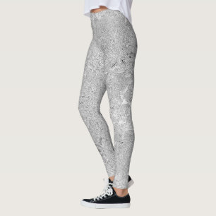 Zilveren Hibiscus Bloemen,  Leggings