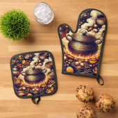 Zilveren hittebestendige Ovenwanten met Rood Hart  Ovenwant & Pannenlap Set (Top down)