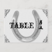 Zilveren Hoefijzer op witte huwelijkstafel nummer Briefkaart (Voorkant)
