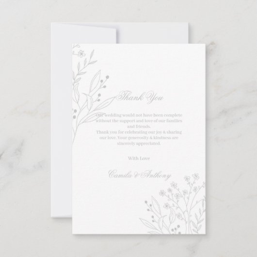 Zilveren hoek Floral Boho bruiloft Bedankkaart (Voorkant)