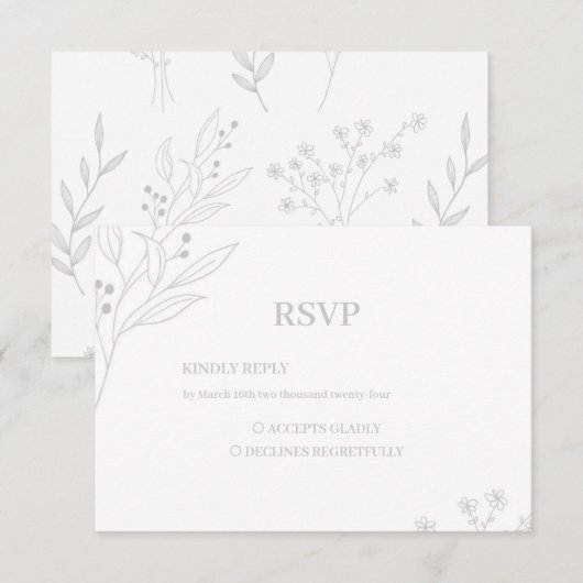 Zilveren hoek Floral Boho RSVP Kaartje (Voorkant / Achterkant)