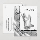 Zilveren Hoge Hak Schoen RSVP Uitnodiging Briefkaart (Voorkant / Achterkant)