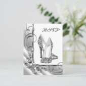 Zilveren Hoge Hak Schoen RSVP Uitnodiging Briefkaart (Staand voorkant)