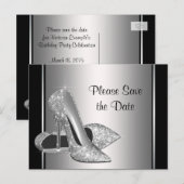 Zilveren hoge hak schoen Sla de datum op Aankondigingskaart (Voorkant / Achterkant)