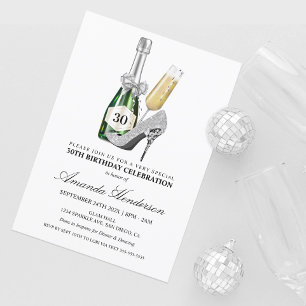 Zilveren hoge hakken en champagne verjaardag voor  kaart
