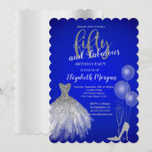 Zilveren hoge hakken, jurk, champagne blauw 50ste kaart (Voorkant / Achterkant)