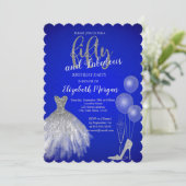 Zilveren hoge hakken, jurk, champagne blauw 50ste kaart (Staand voorkant)