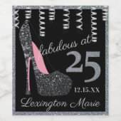 Zilveren Hoge Heel 25e Verjaardagsfeestje Sparklin Wijn Etiket (Enkel label)