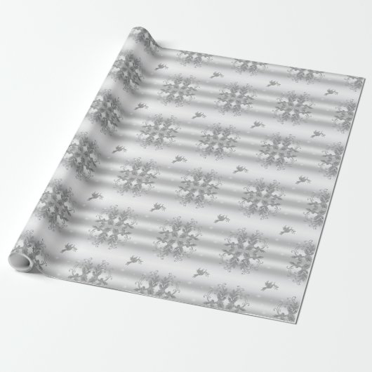 Zilveren Holly en Duif Cadeaupapier (Uitgerold)