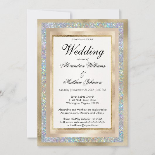 Zilveren holografische glitter champagne gouden br kaart (Voorkant)