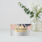 Zilveren houten korrellijnen | Make-up en borstels Visitekaartje (Staand voorkant)