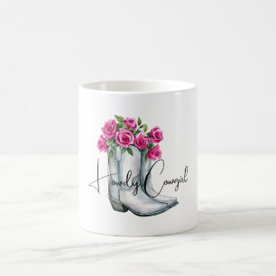 Zilveren Howdy Cowgirl Laarzen Roze Bloemen Koffiemok