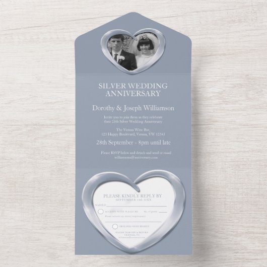 Zilveren huwelijksjubileum 25 jaar feest evenement all in one uitnodiging (Binnen)