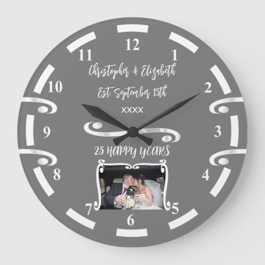 Zilveren Huwelijksjubileum 25 jaar namen foto grij Grote Klok (Voorkant)