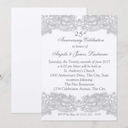 Zilveren huwelijksjubileum in Victoriaanse bloemst Kaart (Voorkant / Achterkant)