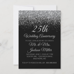 Zilveren Huwelijksjubileum Uitnodiging met Glitter
