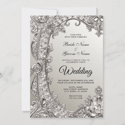 Zilveren  huwelijksuitnodiging kaart (Voorkant)