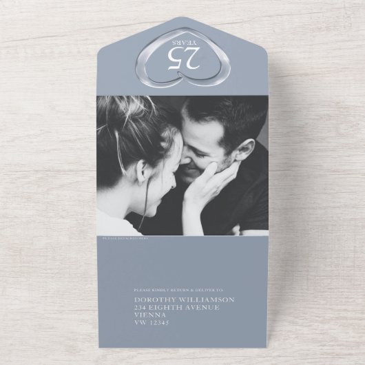 Zilveren huwelijksverjaardag 25 jaar feest eveneme all in one uitnodiging (Buitenkant)