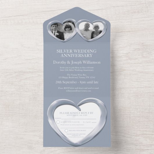 Zilveren huwelijksverjaardag 25 jaar feest eveneme all in one uitnodiging (Binnen)