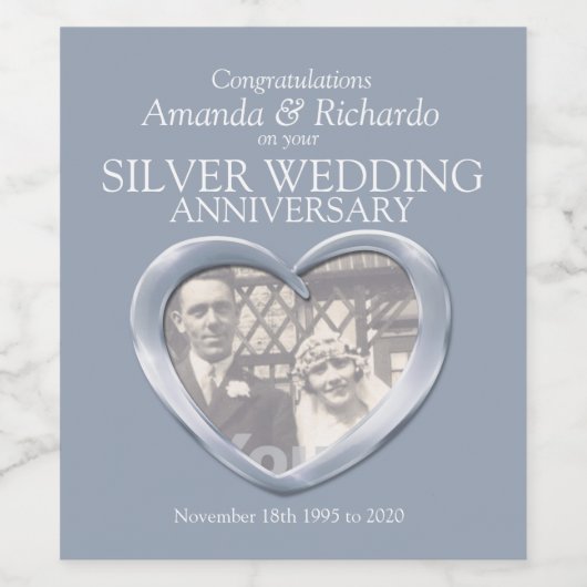 Zilveren huwelijksverjaardag aangepaste wijnlabels wijn etiket (Enkel label)