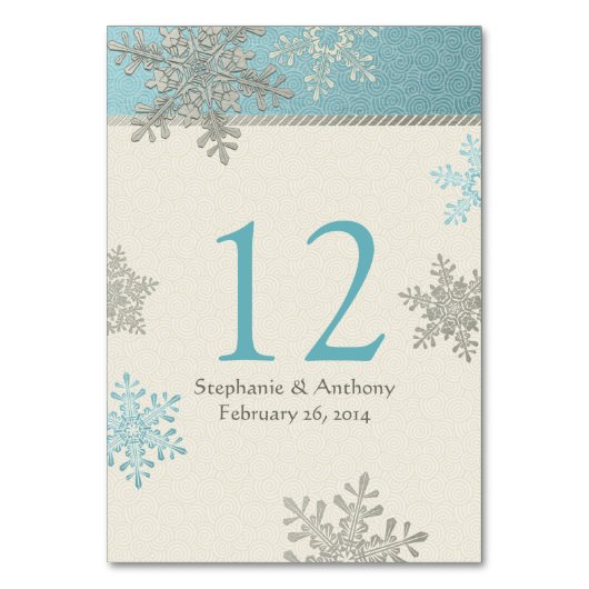 Zilveren Ijsblauw Ivoor Sneeuwvlokken Winter Bruil Kaart (Voorkant)