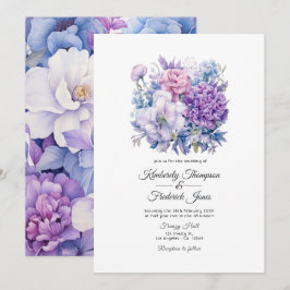 Zilveren, Ijsblauwe en Lila Bloemen Bruiloft Kaart