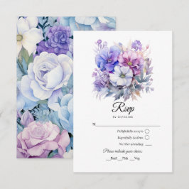 Zilveren, Ijsblauwe en Lila Bloemen Bruiloft RSVP Kaartje