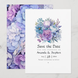 Zilveren, Ijsblauwe en Lila Bloemen Bruiloft Save The Date