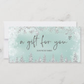 Zilveren ijsblauwe sneeuw dennen logo cadeaubon (Voorkant)