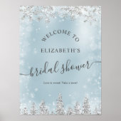 Zilveren ijsblauwe sneeuwden welkom vrijgezellenfe poster (Voorkant)