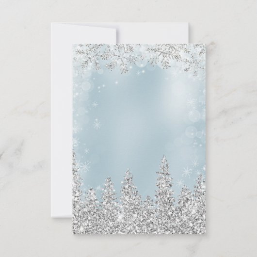 Zilveren ijsblauwe sneeuwden winter vrijgezellenfe bedankkaart (Achterkant)