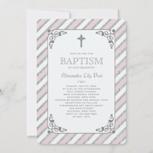 Zilveren Impressie Roze Religieuze Uitnodiging (Voorkant)