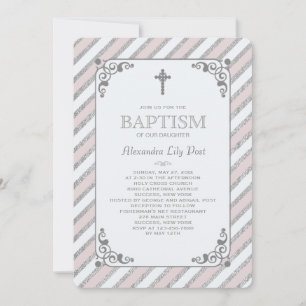 Zilveren Impressie Roze Religieuze Uitnodiging