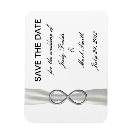 Zilveren Infinity Wit Bruiloft Save The Date Magne Magneet (Verticaal)
