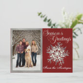 Zilveren Ingelijste Foto & Kristal Sneeuwvlok Feestdagenkaart (Staand voorkant)