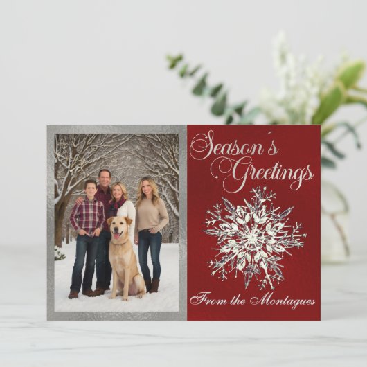 Zilveren Ingelijste Foto & Kristal Sneeuwvlok Feestdagenkaart (Staand voorkant)