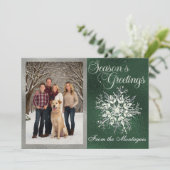 Zilveren Ingelijste Foto & Kristal Sneeuwvlok Feestdagenkaart (Staand voorkant)