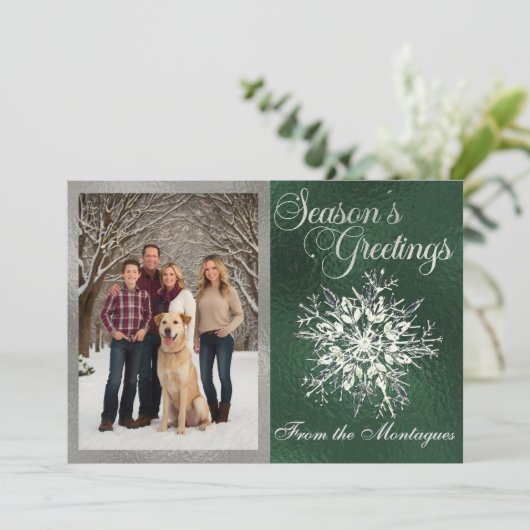 Zilveren Ingelijste Foto & Kristal Sneeuwvlok Feestdagenkaart (Staand voorkant)