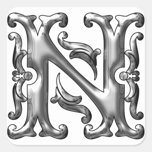 Zilveren Initiaal N Hoofdletter Monogram Sticker (Voorkant)