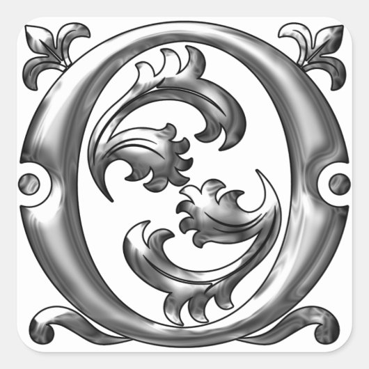 Zilveren Initiaal O Hoofdletter Monogram Sticker (Voorkant)