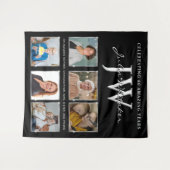 Zilveren Initialen Aangepaste Verjaardag Achtergro Wandkleed (Voorkant (horizontaal))